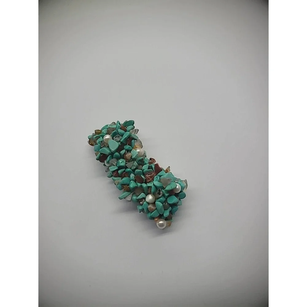 Vintage Bracelet Turquoise Amber Chip Beaded Stretch Jewelry Costume